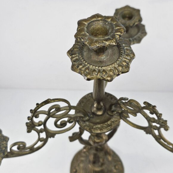 Antique Victorian Cherub Candelabra Brass Cast Metal 3 Arms Candle Holder - Picture 10 of 12